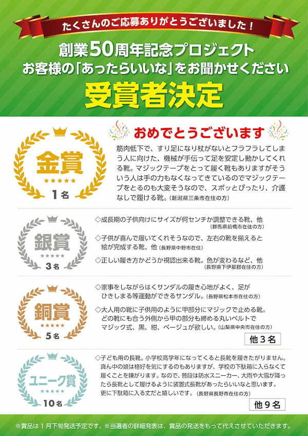 シューマート創業50周年プロジェクト受賞者決定